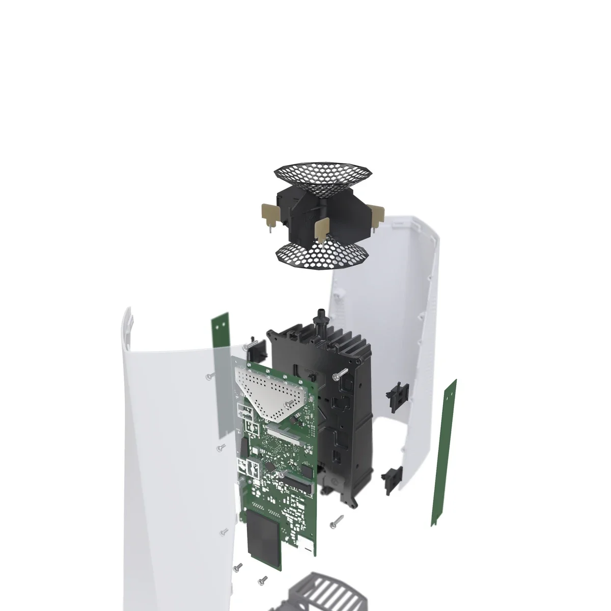 Exploded view of a MikroTik device and its circuit board