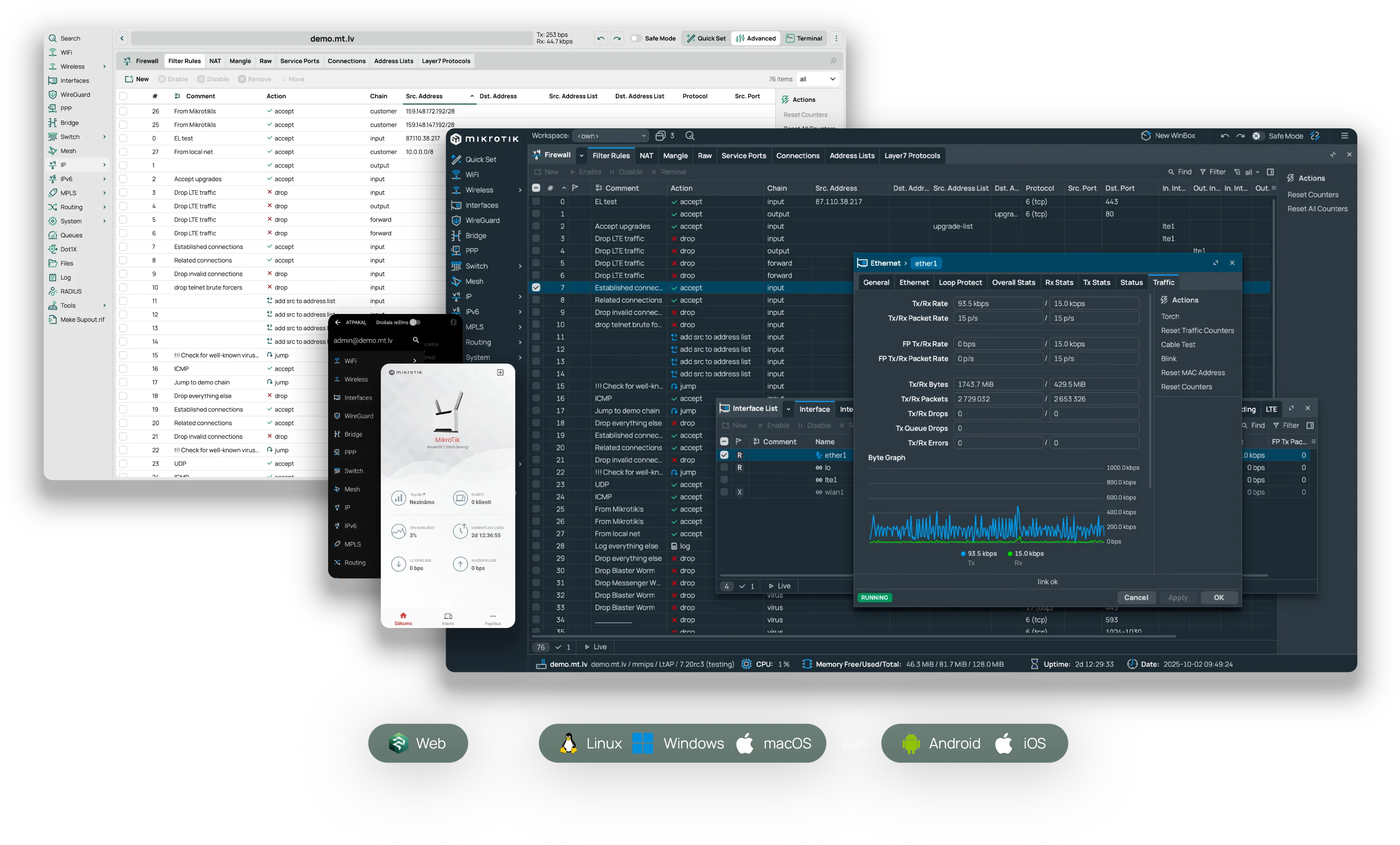 RouterOS interface on several devices